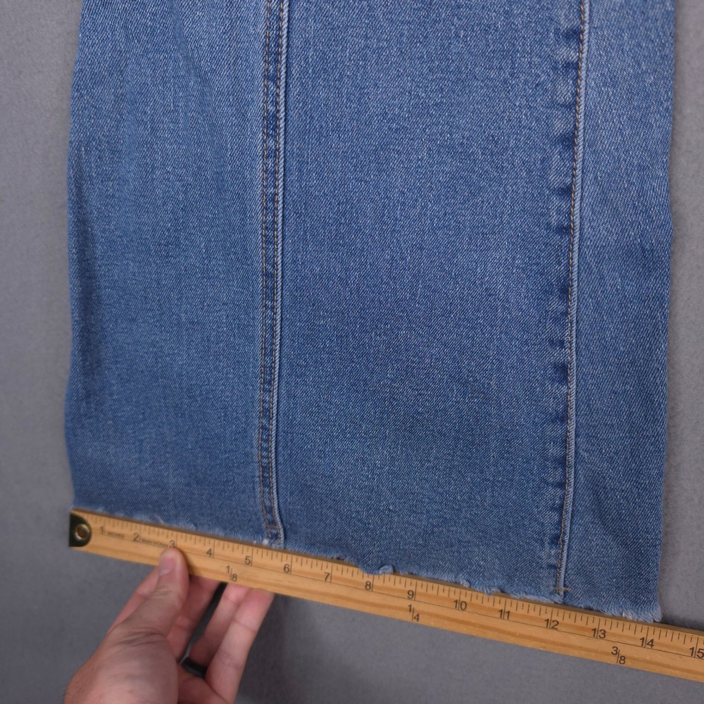 SO Flare Jeans High Rise Raw Hem Seam Front Light Wash Blue Size 7/28W Cotton - Picture 9 of 10